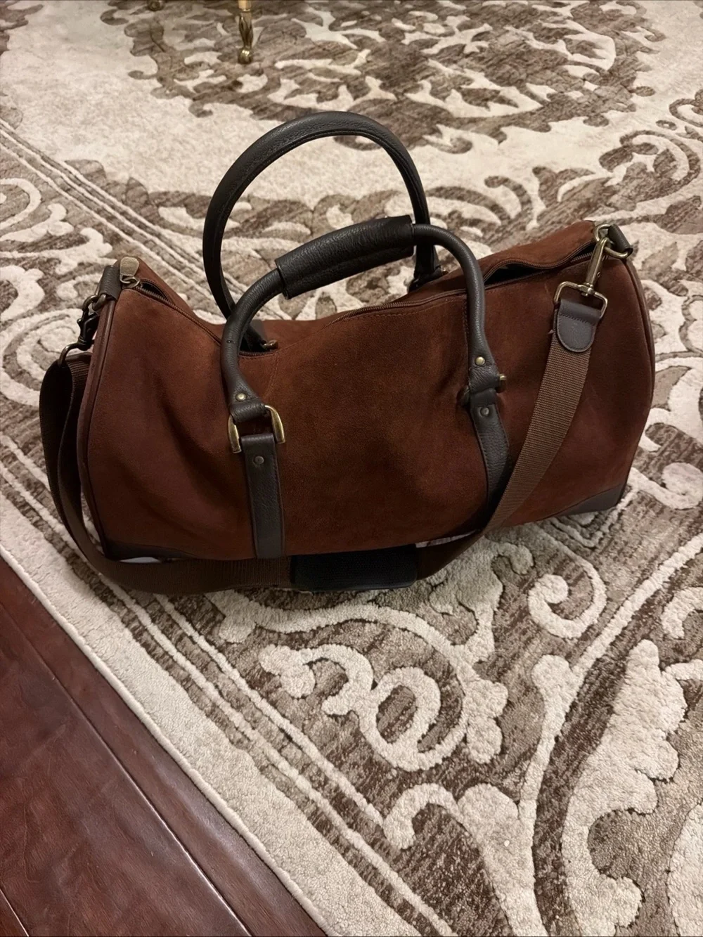 Marlboro Brown Suede Duffel with Dark Brown Leather Trim